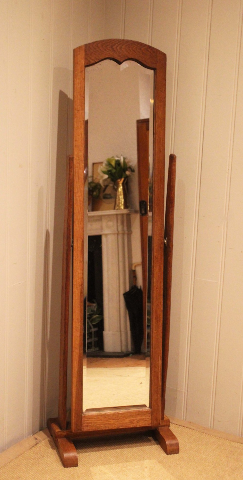 Arts & Crafts Solid Oak Cheval Mirror View IX