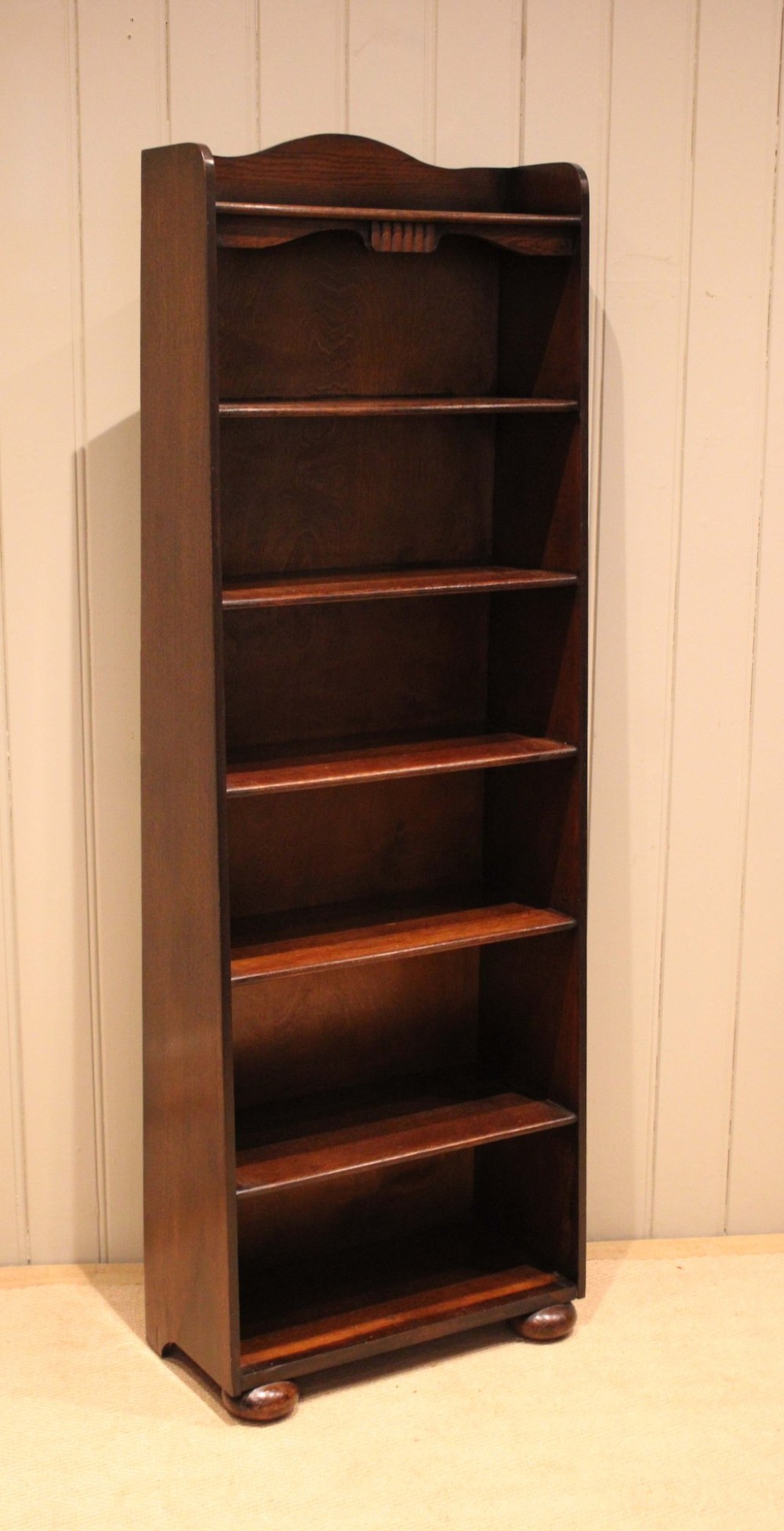 Tall Oak Arch Top Open Bookcase View II