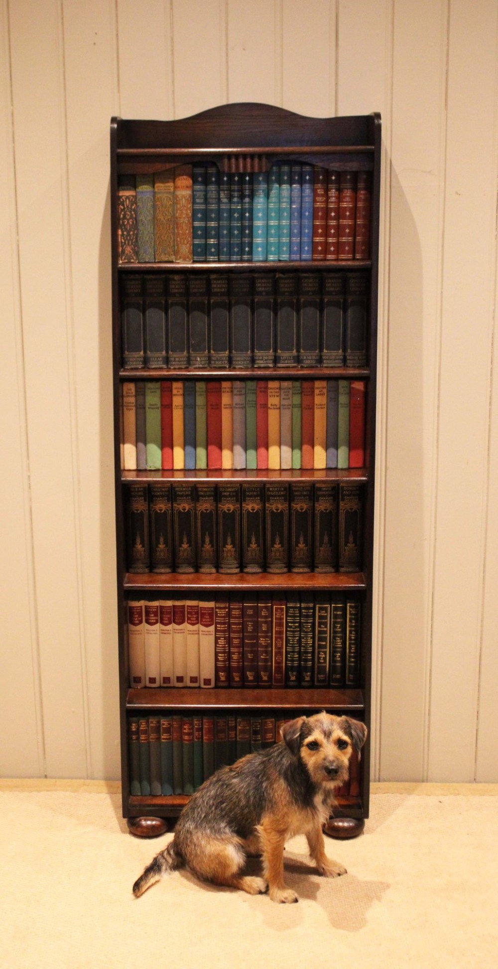 Tall Oak Arch Top Open Bookcase View III