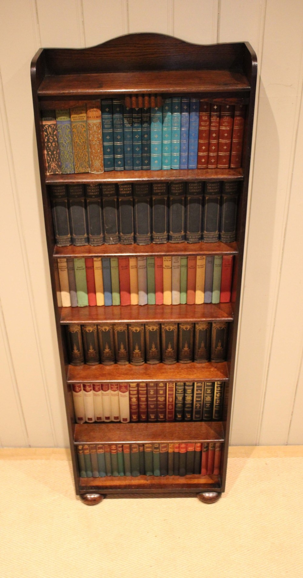 Tall Oak Arch Top Open Bookcase View V
