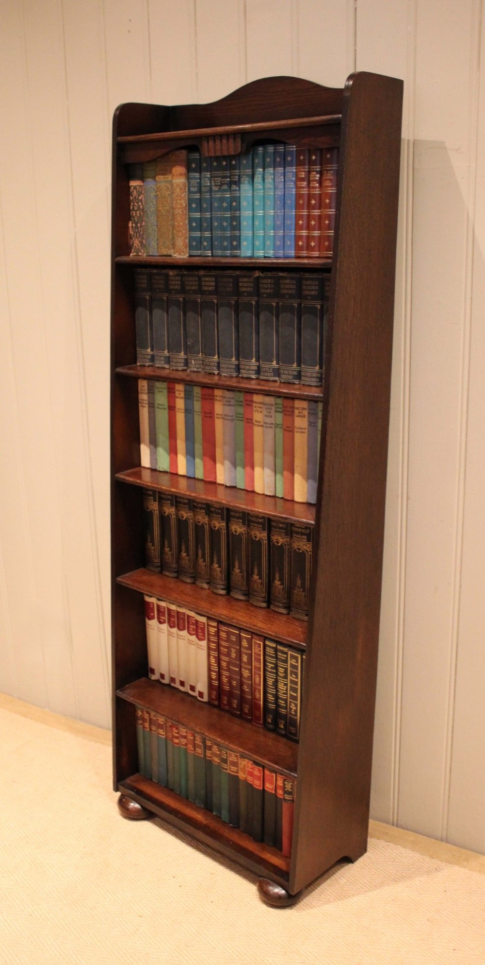 Tall Oak Arch Top Open Bookcase View IX