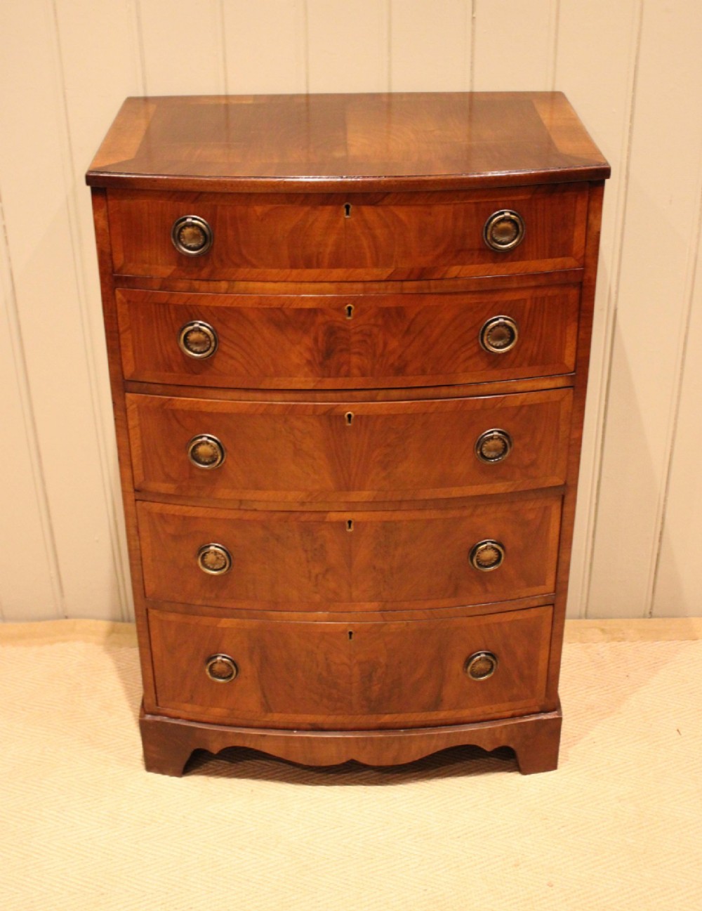 Walnut Bow Front Chest Of Drawers