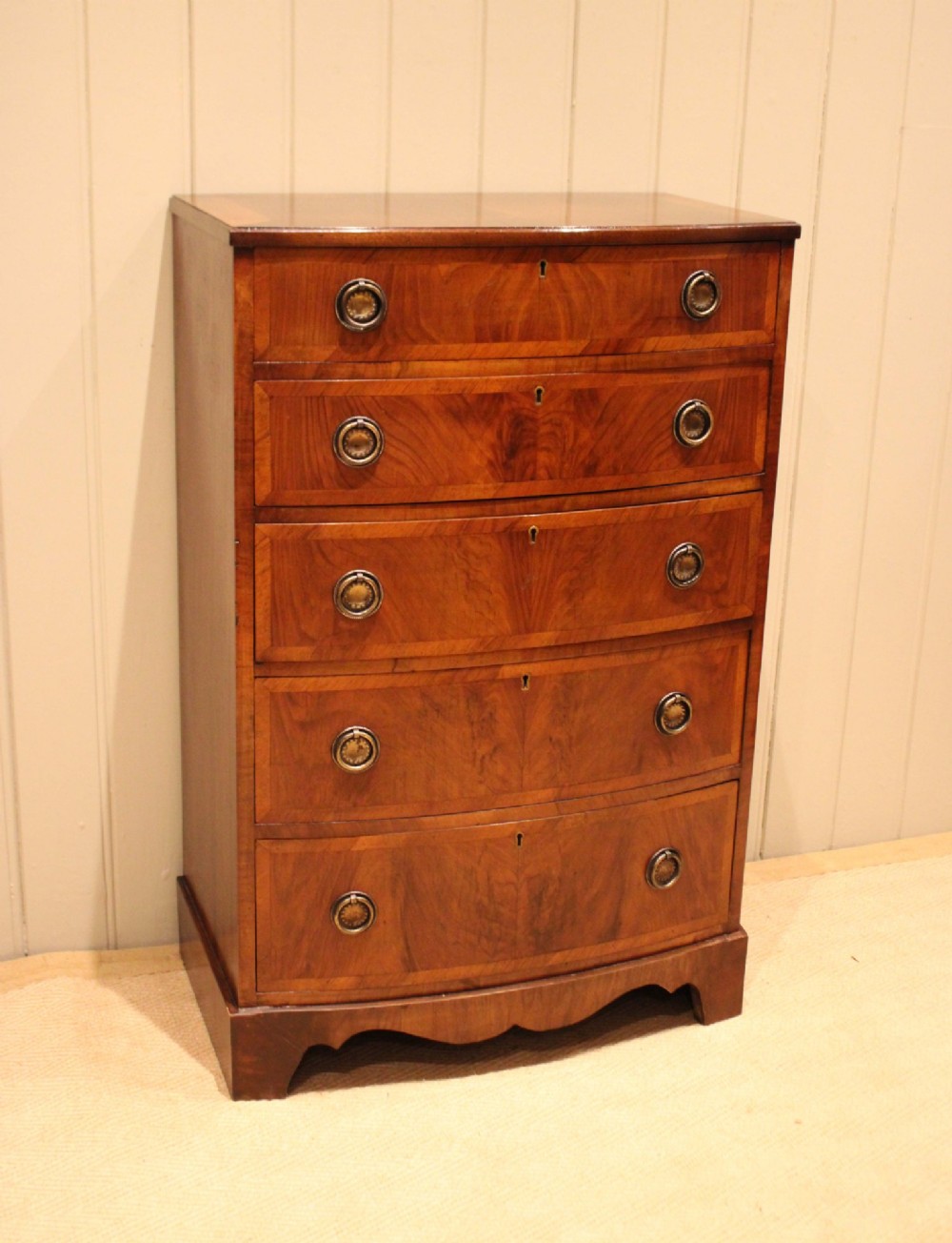 Walnut Bow Front Chest Of Drawers View II