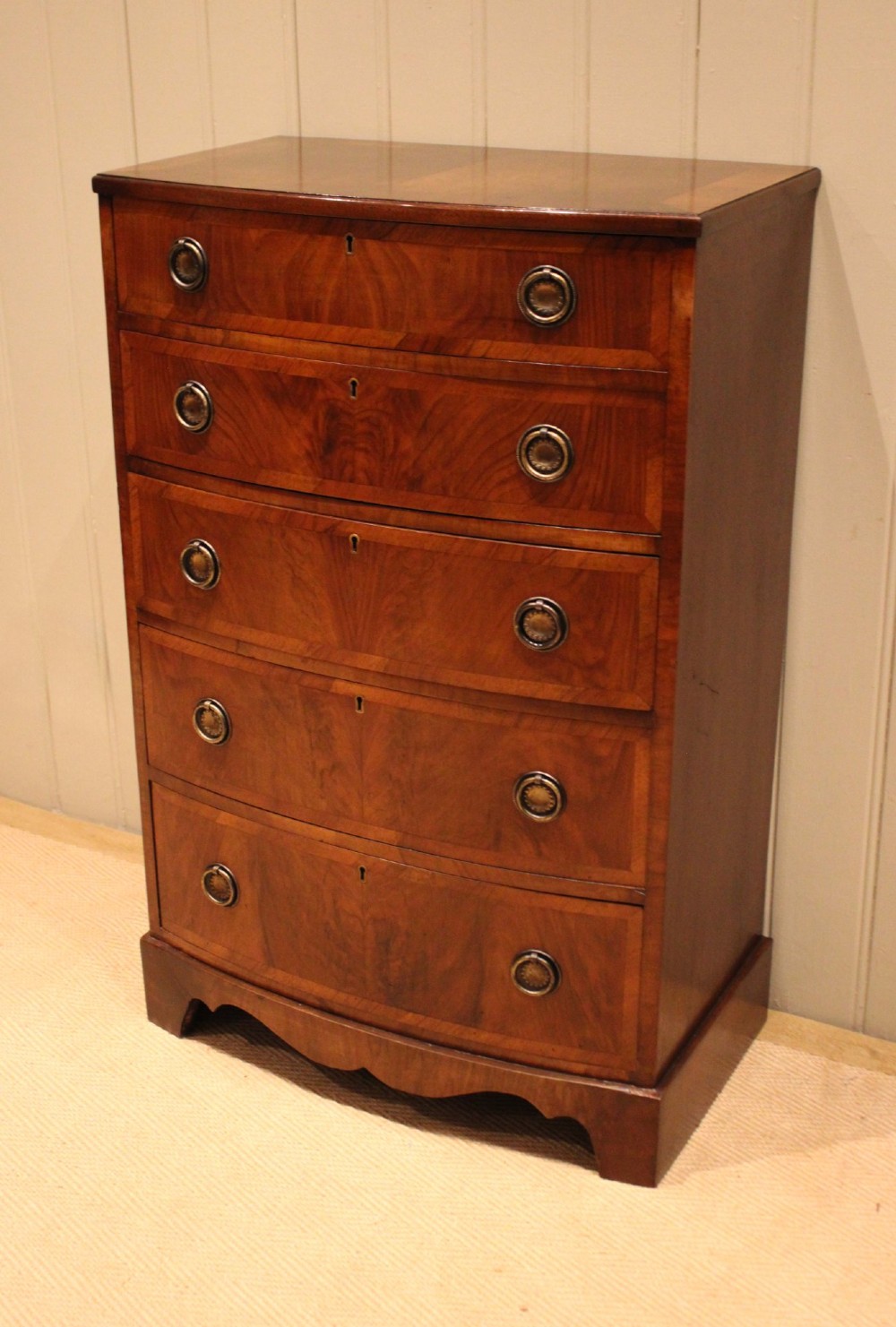 Walnut Bow Front Chest Of Drawers View III