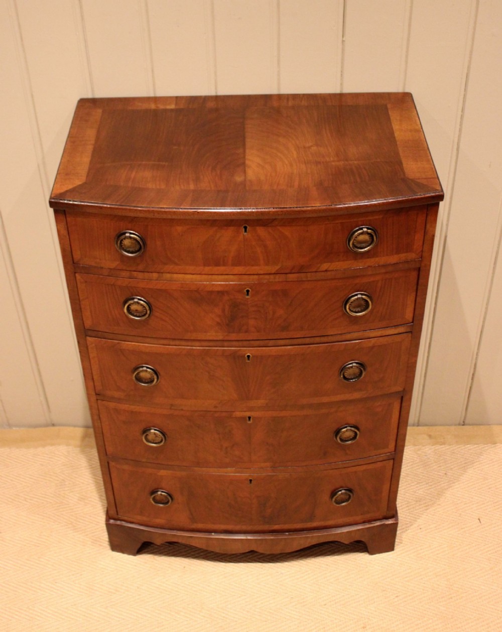 Walnut Bow Front Chest Of Drawers View IV