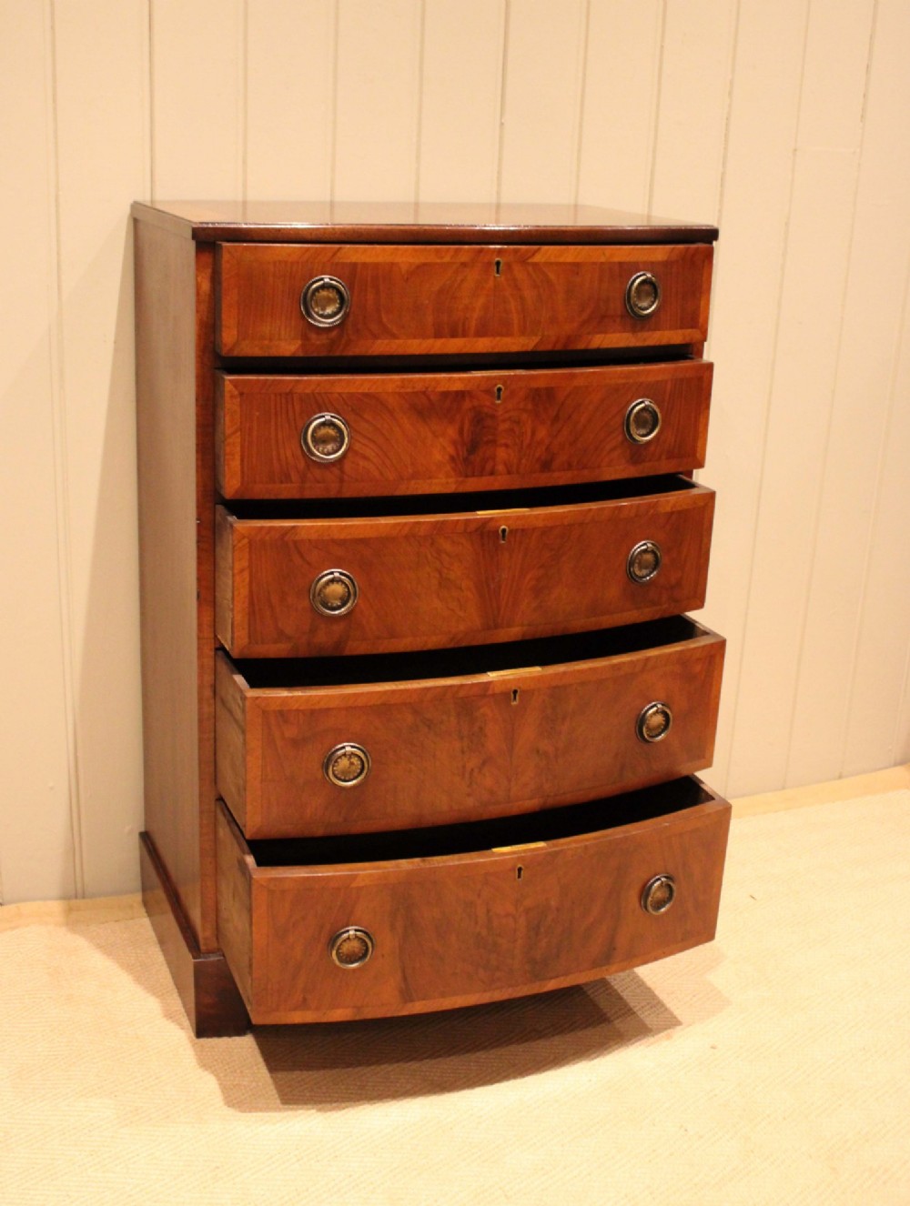 Walnut Bow Front Chest Of Drawers View V