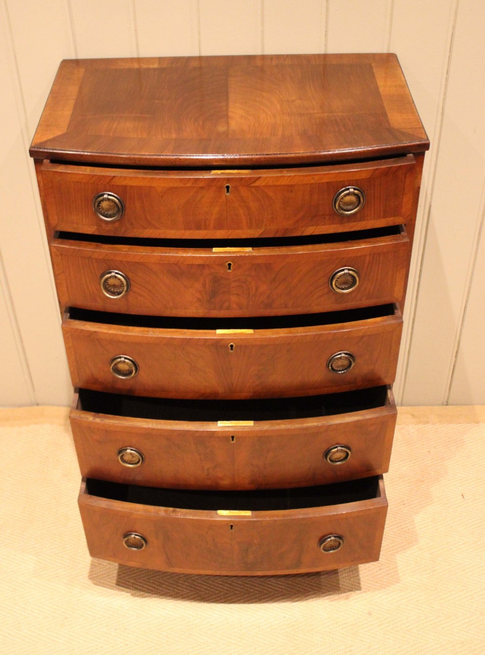 Walnut Bow Front Chest Of Drawers View VI