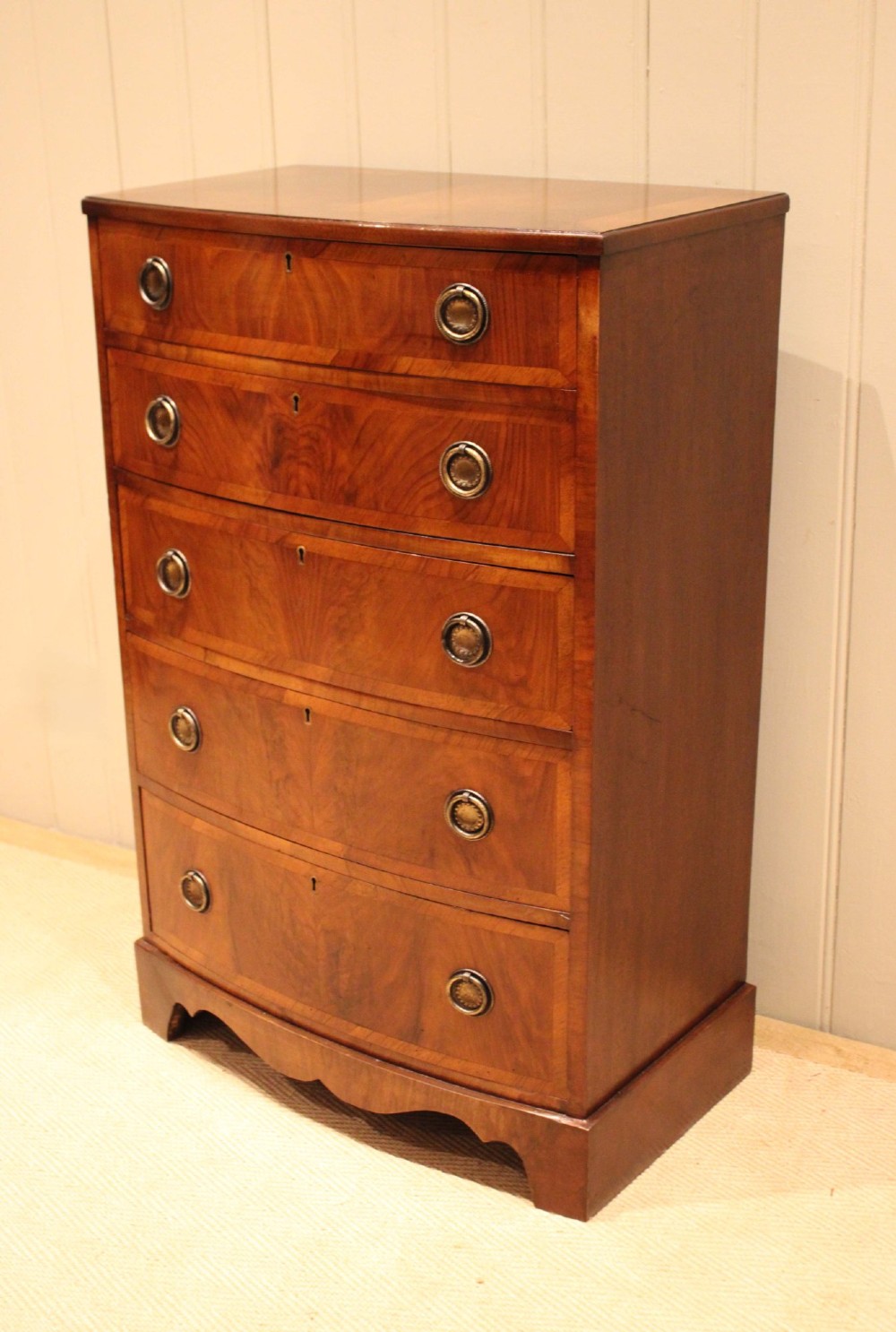 Walnut Bow Front Chest Of Drawers View VII