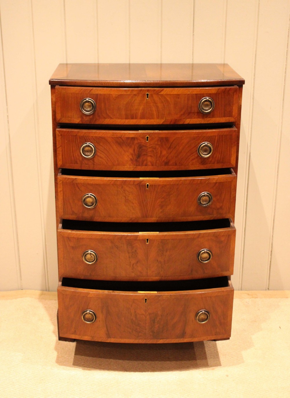 Walnut Bow Front Chest Of Drawers View IX