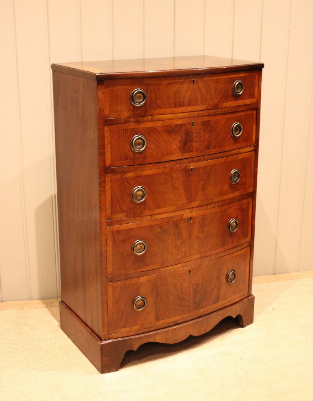 Walnut Bow Front Chest Of Drawers View X