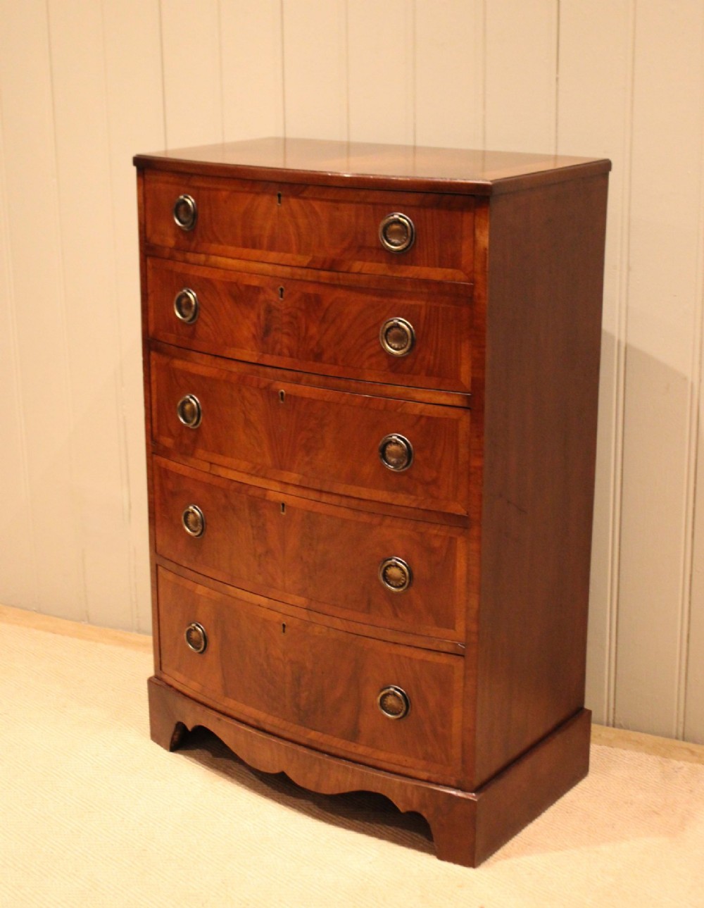 Walnut Bow Front Chest Of Drawers View XI