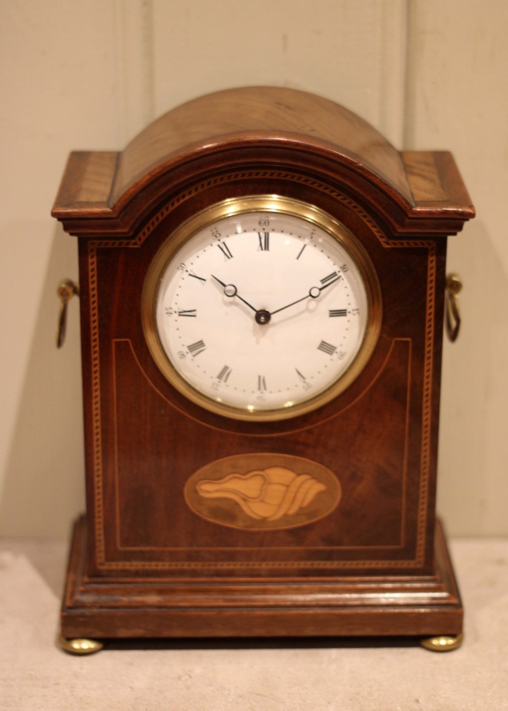 Edwardian Inlaid Mahogany Timepiece mantel Clock