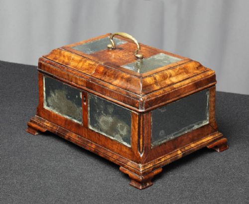 Early 18th Century Figured Walnut and Mirrored Panel Tea Caddy