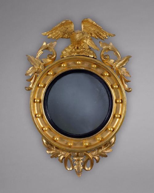 Regency Period Carved Giltwood Convex Mirror with Eagle