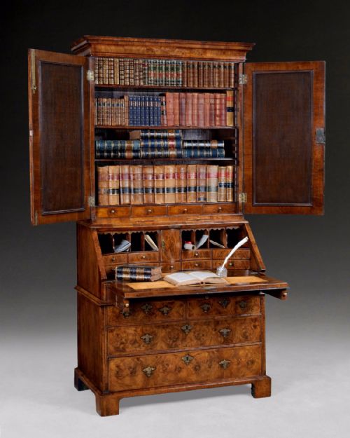 Queen Anne Period Burr Walnut Bureau Cabinet