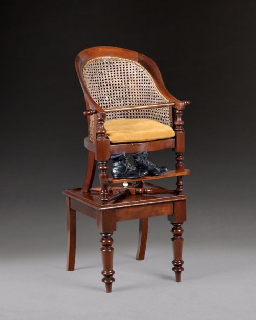 William IV Period Mahogany Child’s Bergere Chair on Table