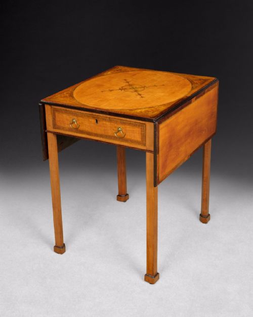 Chippendale Period Satinwood, Mahogany and Marquetry Pembroke Table