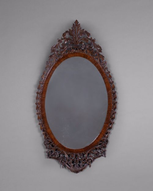 George III Period Mahogany Oval Fretwork Mirror