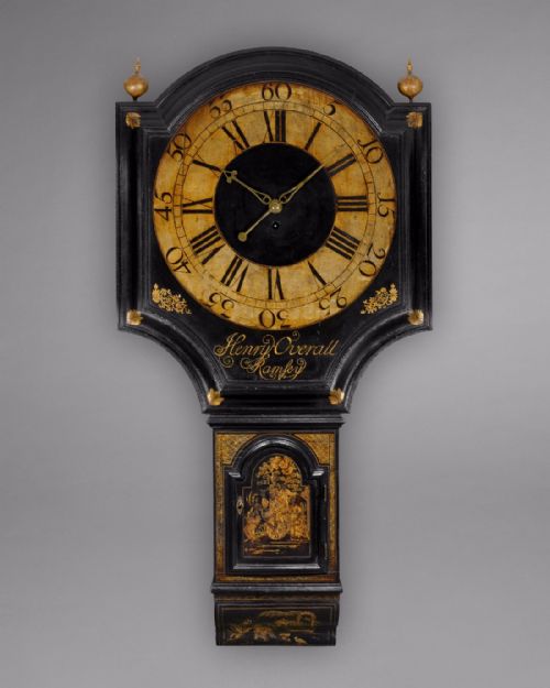 George III Period Black Lacquer Tavern Clock by Henry Overall, Ramsey.