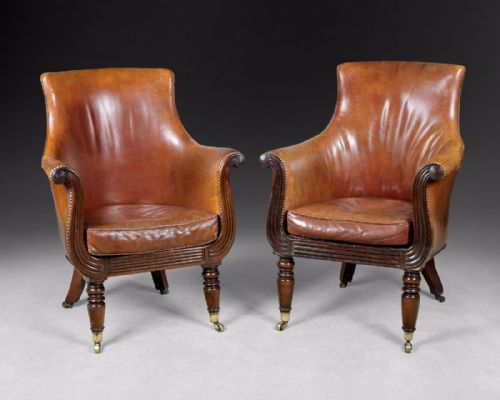 Pair of Regency Gillows of Lancaster Mahogany Library Armchairs