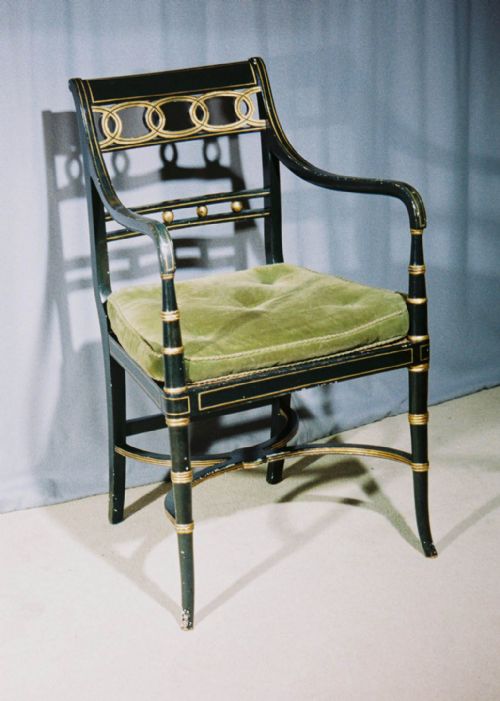 Regency Period Green and Gold Decorated Elbow Chair