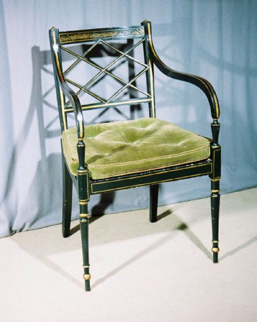 Regency Period Green and Gold Decorated Elbow Chair