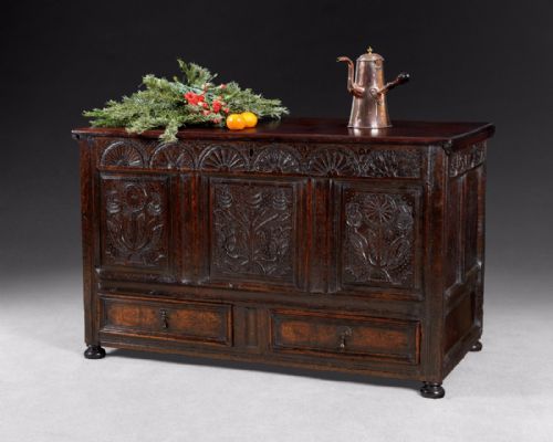Early 18th Century Carved Oak Dower Chest