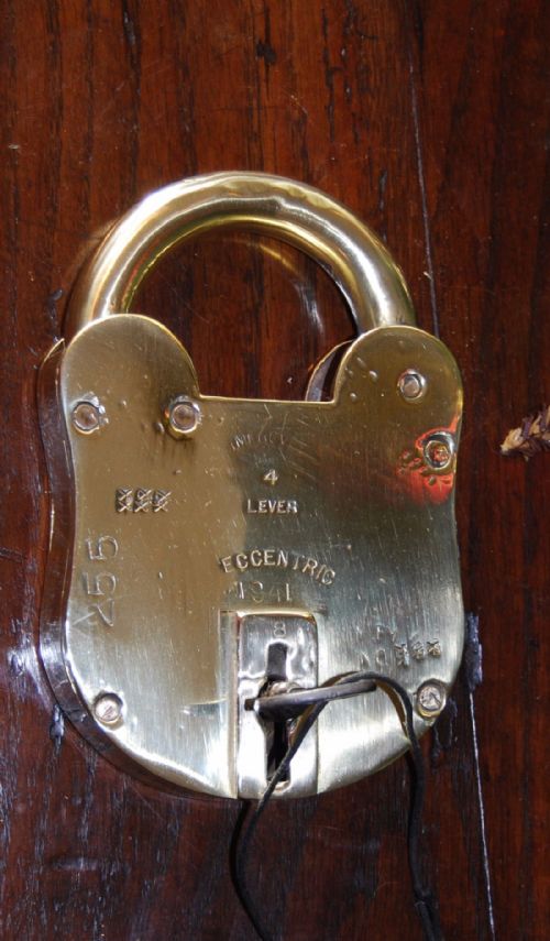 A Massive Solid Brass Munitions Padlock and Key in Perfect Working Condition