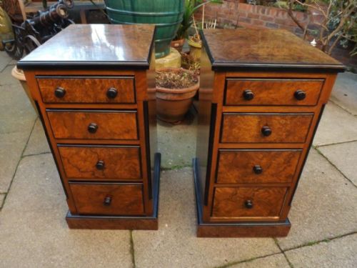 fig 1. Pair of C19th French walnut and burr-walnut bedside chests-of-drawers