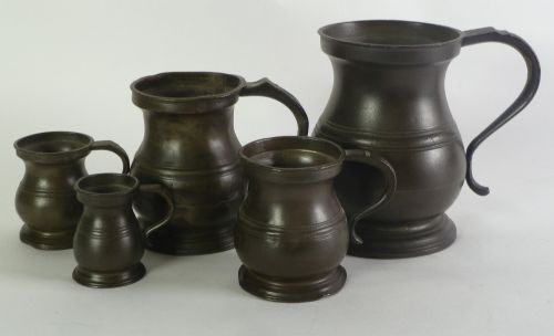 Five Mid 19th. Century Pewter Measures