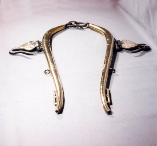 Pair of 19th. Century Brass and Steel Horse Hames