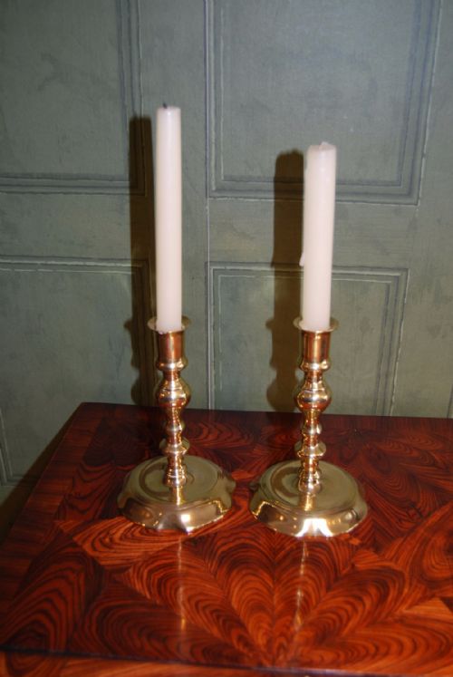 Pair of Mid 18th. Century Baluster Shaped Brass Candlesticks