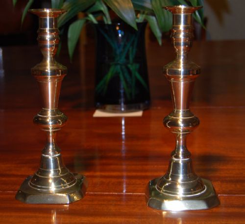 Pair of Mid 19th. Century Brass Ejector Candlesticks