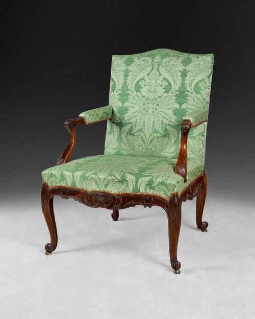 Gainsborough Armchair, Chippendale Period, Carved Mahogany