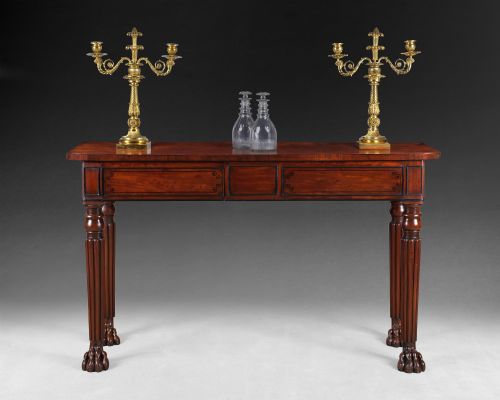 Regency Period Mahogany and Ebony Inlaid Straight Fronted Serving Table in the Manner of George Smith
