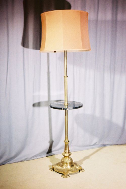 Mid 19th Century Brass Adjustable Standard Lamp with Marble Platform