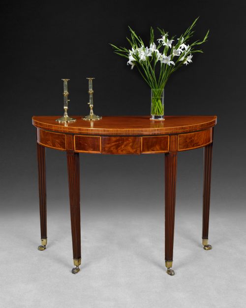 George III Inlaid Mahogany Demi-lune Tea Table