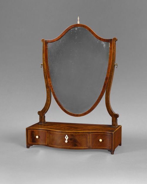 George III Mahogany and Inlaid Shield Shaped Toilet Mirror