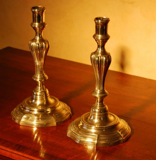 Large Pair of Early 18th. Century Continental Brass Candlesticks