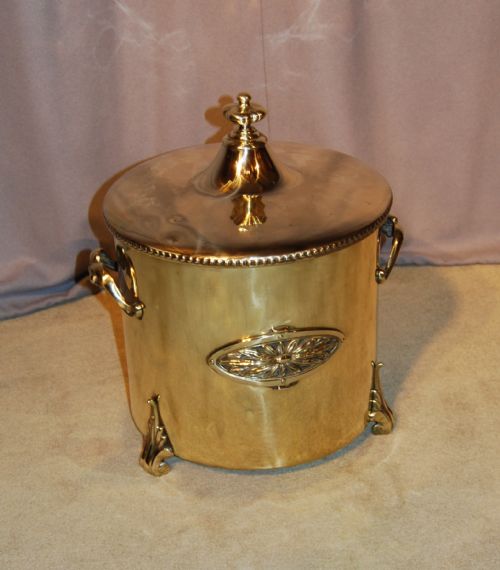 19th. Century Brass Coal Bin and Cover