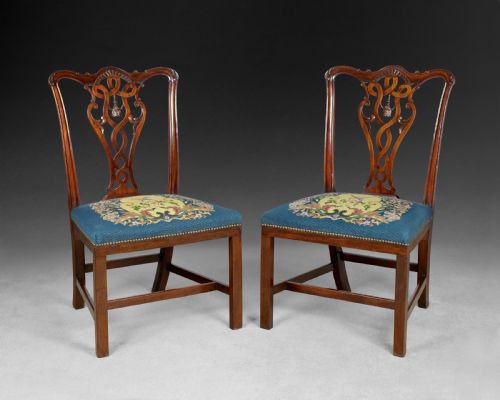 Pair of Chippendale Period Carved Mahogany Side Chairs