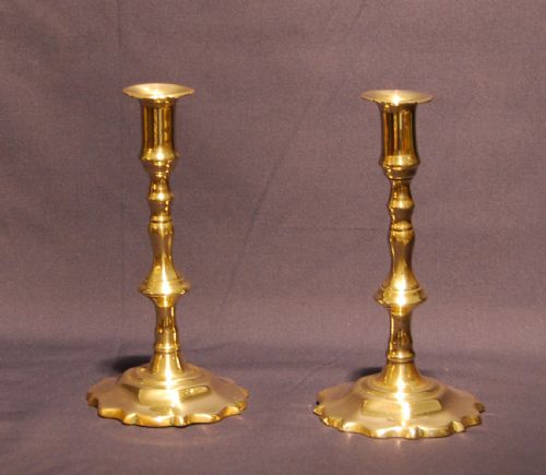 Pretty Pair of George II Petal Based Brass Candlesticks
