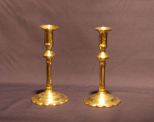 Pair of George II Petal Based Brass Candlesticks