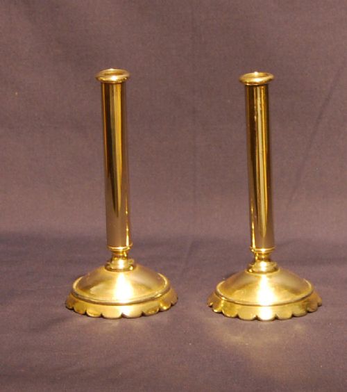 George I Period Brass Taper Sticks with Drip Pans