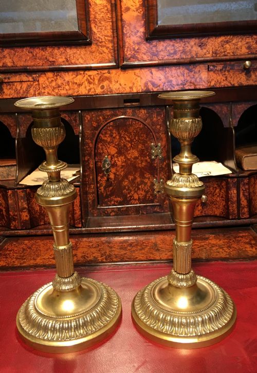 Pair of Early 19th. Century French Gilt Brass Fancy Candlesticks.