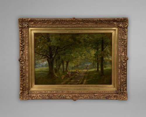 "Travellers Resting in an Avenue of Trees with a Sheep Drover Passing By”, Thomas Miles Richardson Snr , Oil Painting