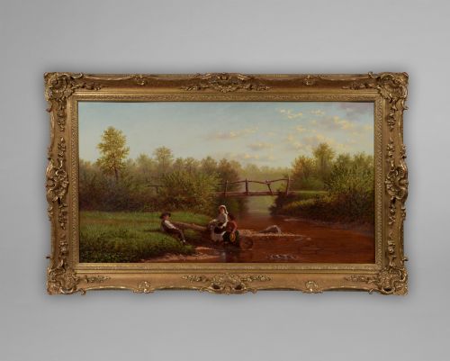 "Children Fishing on a Summer Day" by  William Bromley, Oil Painting