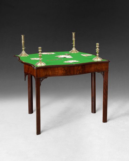 Chippendale Period Serpentine Shaped Mahogany Fold Over Top Card Table
