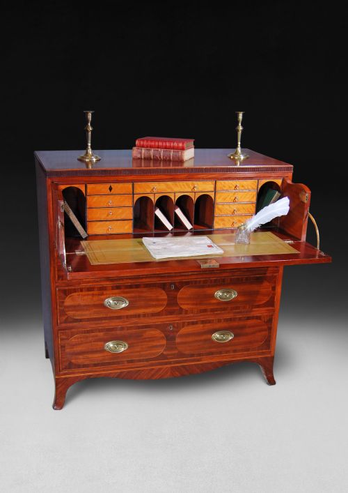 Inlaid Sheraton Period Mahogany Secretaire Chest of Drawers