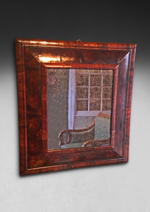 Queen Anne Period Oyster Veneered Walnut Cushion Framed Mirror
